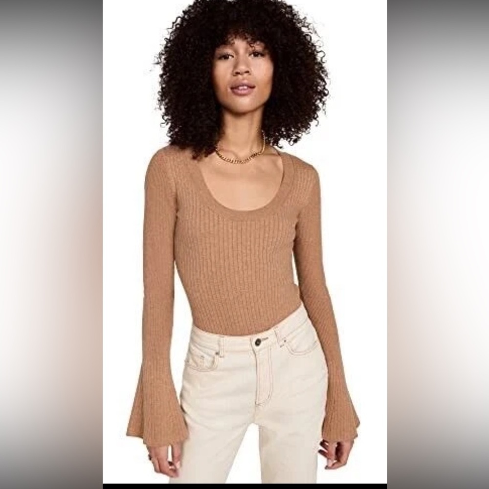 PAIGE Women's Camel Ribbed Sweater/Bodysuit